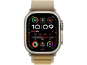 Apple Watch Ultra 2 (2024), GPS + Cellular, 49 mm, Gehäuse aus natürlichem Titan, Doppeltipp-Geste, Alpine Loop Armband in Hellbraun, Größe S