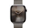 Apple Watch Series 10 (2024), GPS + Cellular, 46 mm, Doppeltipp-Geste, Gehäuse aus Natur-Titan, Armband aus Natur-Milanaise, Größe S/M