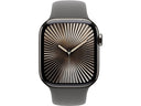 Apple Watch Series 10 (2024), GPS + Cellular, 42 mm, Doppeltipp-Geste, Gehäuse aus Titan natur, Sportarmband in Steingrau, Größe M/L