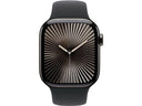 Apple Watch Series 10 (2024), GPS + Cellular, 42 mm, Doppeltipp-Geste, Gehäuse aus Titan in Schiefergrau, schwarzes Sportarmband, Größe M/L
