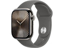 Apple Watch Series 10 (2024), GPS + Cellular, 42 mm, Doppeltipp-Geste, Gehäuse aus Titan natur, Sportarmband in Steingrau, Größe M/L