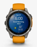 Garmin Fenix ​​8 AMOLED Saphir 47 mm Titan Silber Orange Armband
