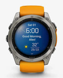 Garmin Fenix ​​8 AMOLED Saphir 51 mm Titan Silber Orange Armband