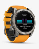 Garmin Fenix ​​8 AMOLED Saphir 51 mm Titan Silber Orange Armband