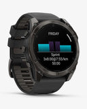 Garmin Fenix ​​8 AMOLED Saphir 51 mm Titan Carbon Grau Schwarzes Armband