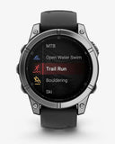 Garmin Fenix ​​E Edelstahl 47 mm grau schwarzes Armband