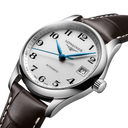 Longines Master Collection Automatikuhr, silbernes Zifferblatt, braunes Lederarmband, 34 mm