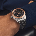 Longines Spirit Zulu Time 1925 Automatikuhr mit roségoldener Lünette, schwarzem Zifferblatt, Stahlarmband, 39 mm 