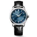 Longines Conquest Heritage Automatikuhr, blaues Zifferblatt, schwarzes Lederarmband, 38 mm 