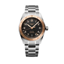 Longines Spirit Zulu Time 1925 Automatikuhr mit roségoldener Lünette, schwarzem Zifferblatt, Stahlarmband, 39 mm 