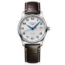 Longines Master Collection Automatikuhr, silbernes Zifferblatt, braunes Lederarmband, 34 mm